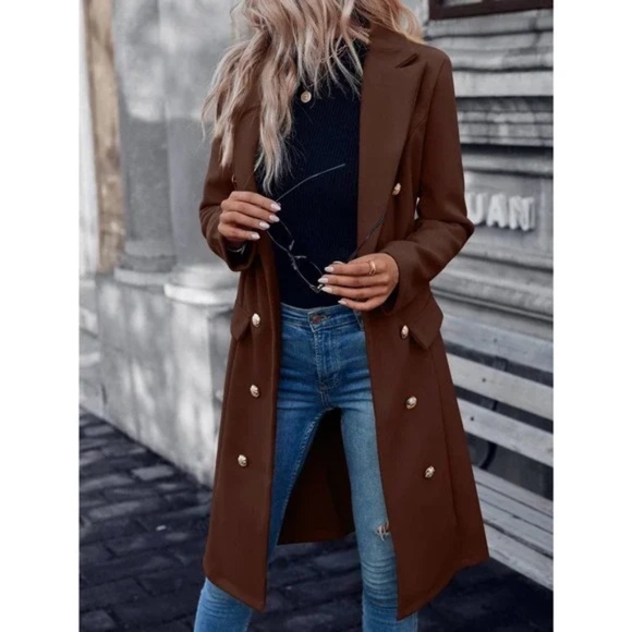 Cozy Double Breasted Tweed Trench Coat Jacket - Picture 3 of 8